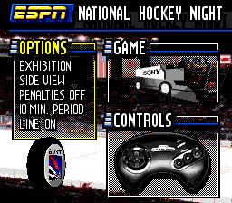 ESPN National Hockey Night (Genesis) screenshot: Main menu