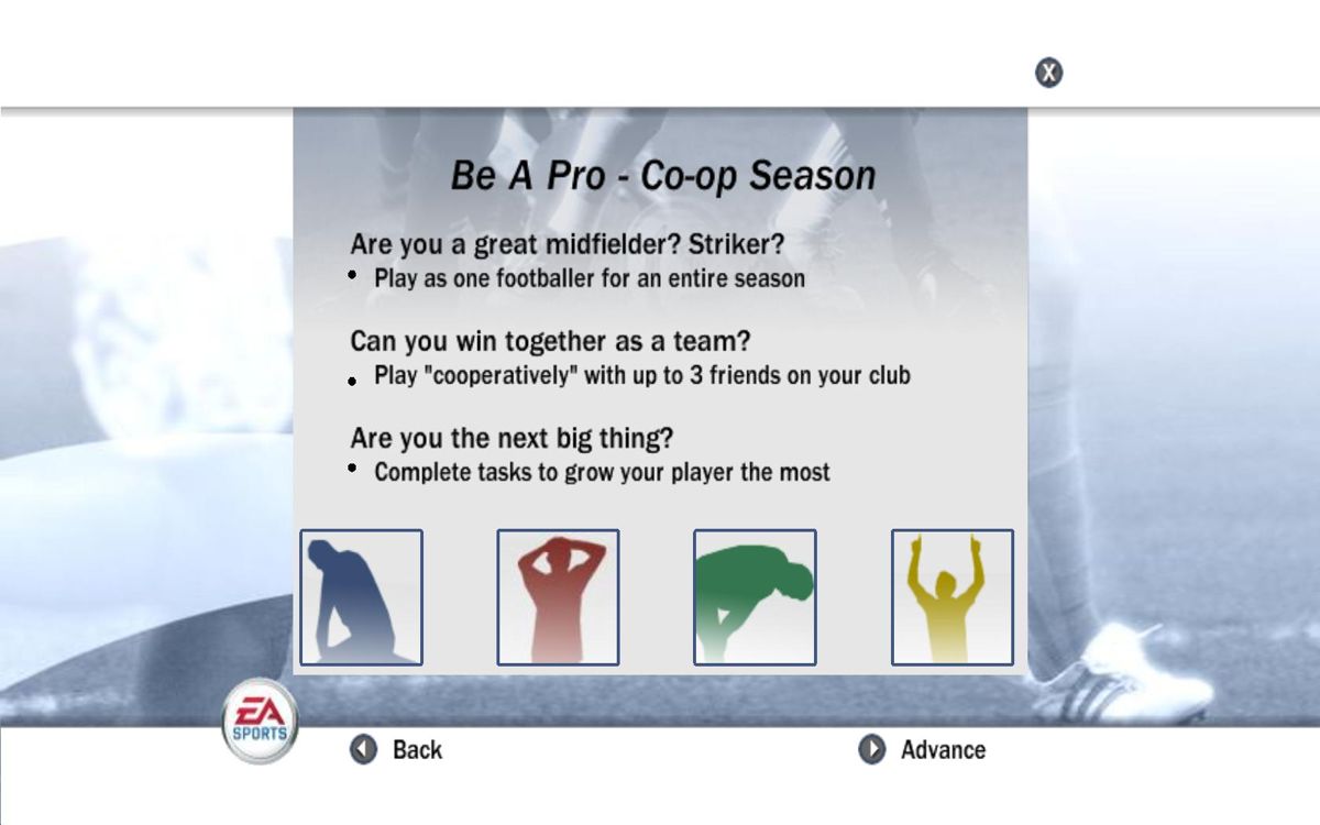 FIFA Soccer 08 (Windows) screenshot: New mode allows you to play as only one player through the whole season. With two of your friends to help you.