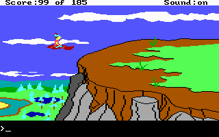 King's Quest II: Romancing the Throne (DOS) screenshot: Flying on a magic carpet