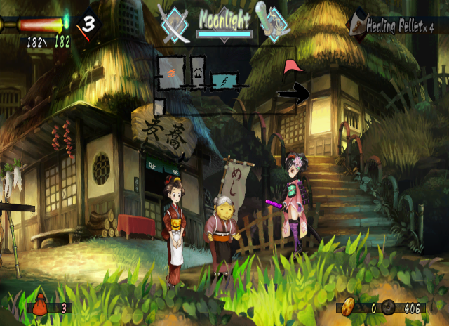 Muramasa: The Demon Blade (Wii) screenshot: Say hi to nice village people.