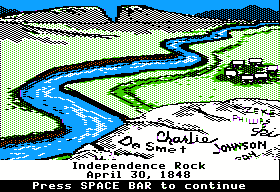 The Oregon Trail (Apple II) screenshot: Independence Rock.