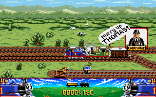 Thomas the Tank Engine & Friends (Amiga) screenshot: I would hurry up, if I could stop crashing into trains!