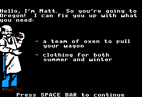 The Oregon Trail (Apple II) screenshot: Welcome to the general store.