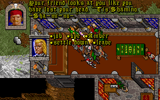 Ultima VII: The Black Gate (DOS) screenshot: Gamblin' at Buccaneer's Den - and now what was his name again? Ah - Sha-mi-no!