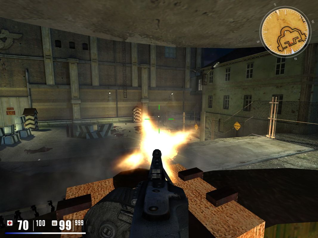 ÜberSoldier (Windows) screenshot: Mounting machine gun posts is useful for clearing large and crowded areas.