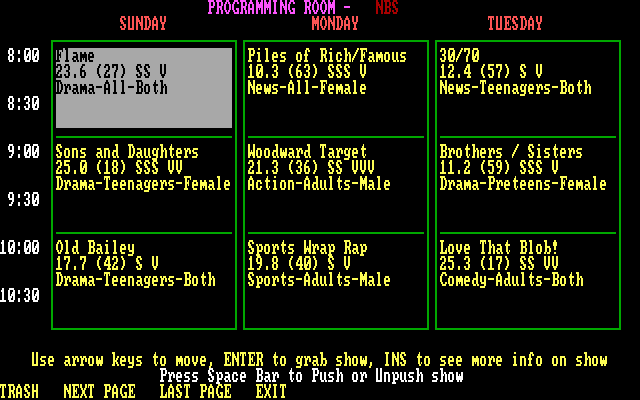Prime Time (DOS) screenshot: In the programming room