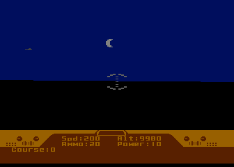 Spitfire Ace (Atari 8-bit) screenshot: Cockpit view during the night