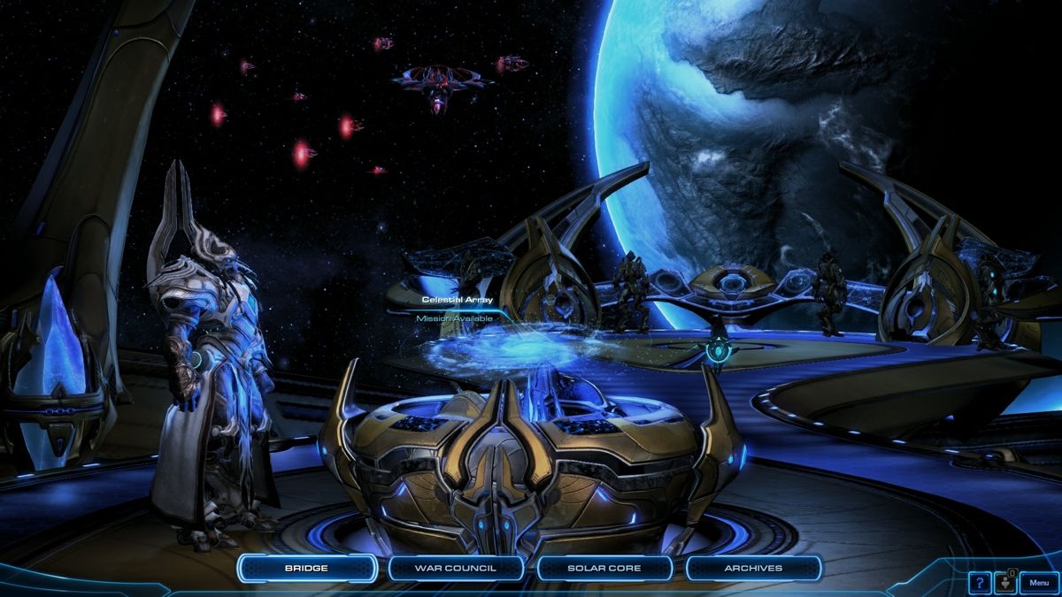 StarCraft II: Legacy of the Void (Windows) screenshot: The Bridge, where you start missions and ruminate on the vicissitudes of fate.