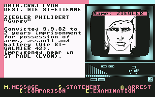 Vera Cruz (Commodore 64) screenshot: File on "Gypsy"