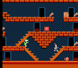 The Bugs Bunny Crazy Castle (NES) screenshot: The first level of the Crazy Castle. There are 80 (yes, eighty!) levels in all.