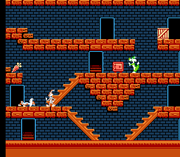 The Bugs Bunny Crazy Castle (NES) screenshot: Wile E. Coyote lay wounded on the floor.