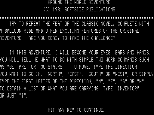 Around the World Adventure (TRS-80) screenshot: The Story