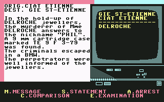 Vera Cruz (Commodore 64) screenshot: File on Jewelry hold-up