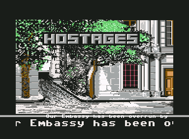 Hostage: Rescue Mission (Commodore 64) screenshot: Introduction Story is scrolling