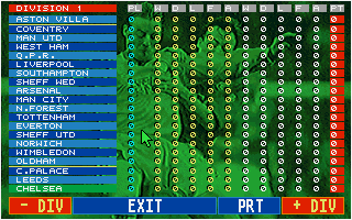 Championship Manager (DOS) screenshot: Division 1 standings. Not much has happened yet.