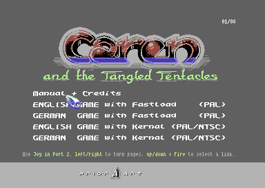 Caren and the Tangled Tentacles (Commodore 64) screenshot: in game documentation
