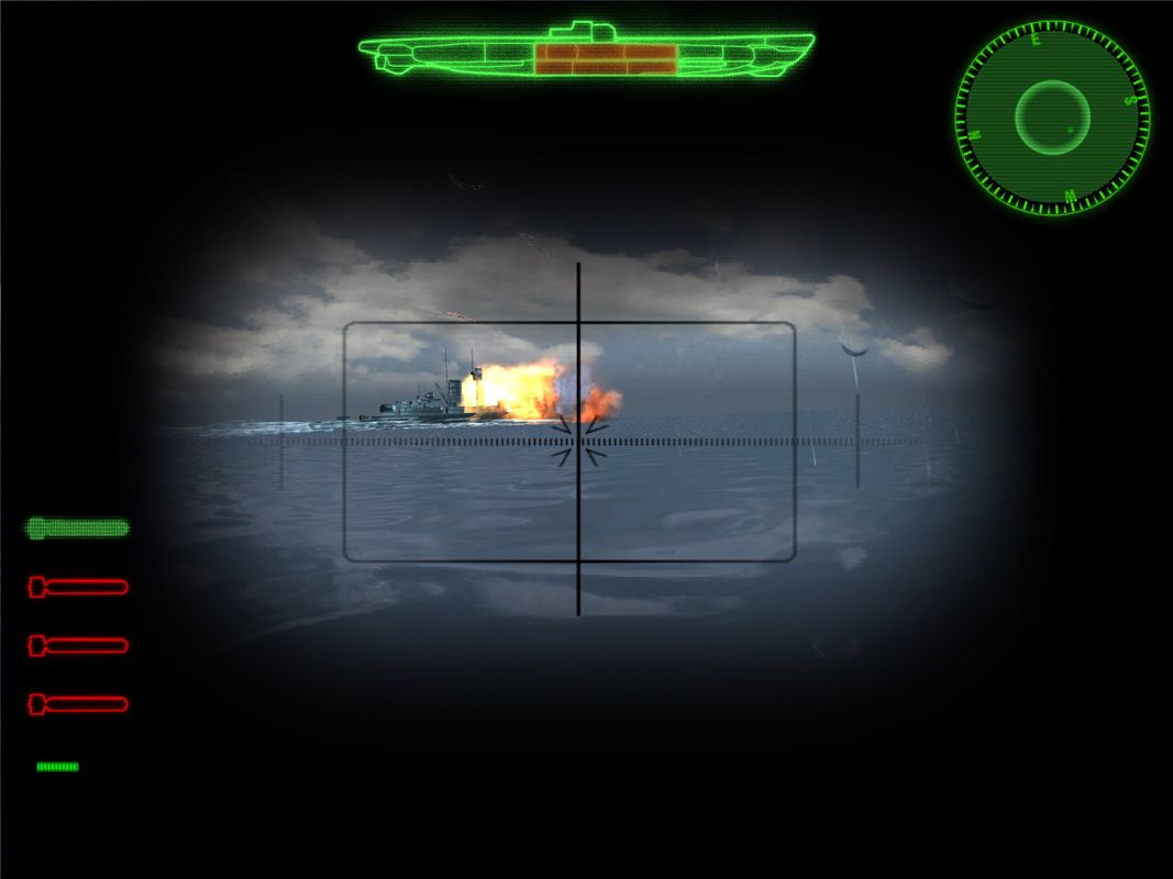 ÜberSoldier (Windows) screenshot: While inside the U571 (!) you get to fire some torpedoes before these guys send you really deep in trouble.