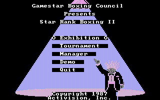 Star Rank Boxing II (DOS) screenshot: The main menu (CGA)