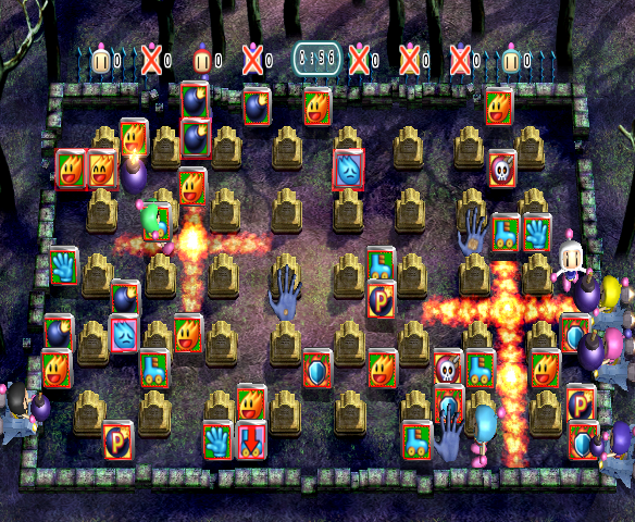 Bomberman Blast (Wii) screenshot: Blast those zombie hands away!