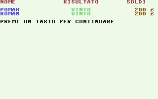 Black Jack (Commodore 64) screenshot: Statistics (all players won this time)