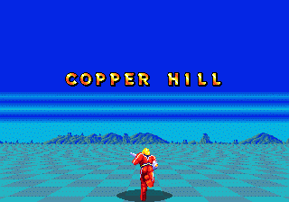 Space Harrier II (Genesis) screenshot: Copper Hill (..the only differences being..)