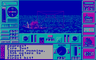 The Hunt for Red October (DOS) screenshot: I've torpedoed a ship (CGA).