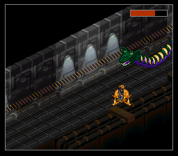 Shadowrun (SNES) screenshot: Fighting a large snake (naga)