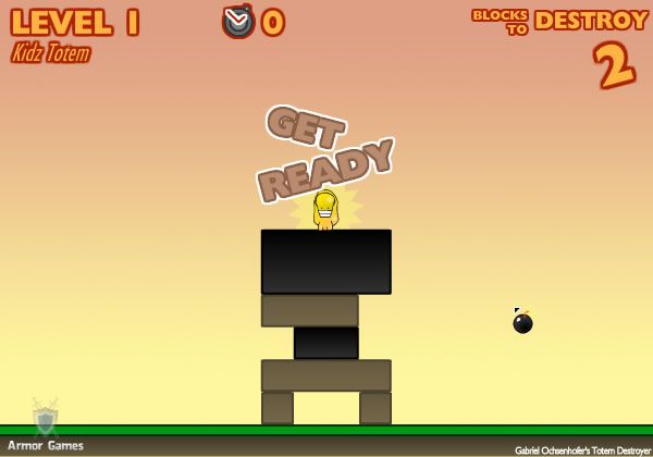 Totem Destroyer (Browser) screenshot: First level. You can click any of the brown blocks.