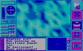 The Hunt for Red October (DOS) screenshot: Check out where you are on the map (CGA).