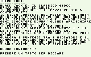 Black Jack (Commodore 64) screenshot: Instructions