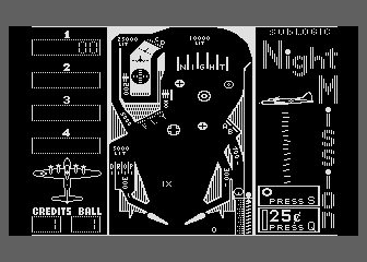 Night Mission Pinball (Atari 8-bit) screenshot: Player 1 ready.