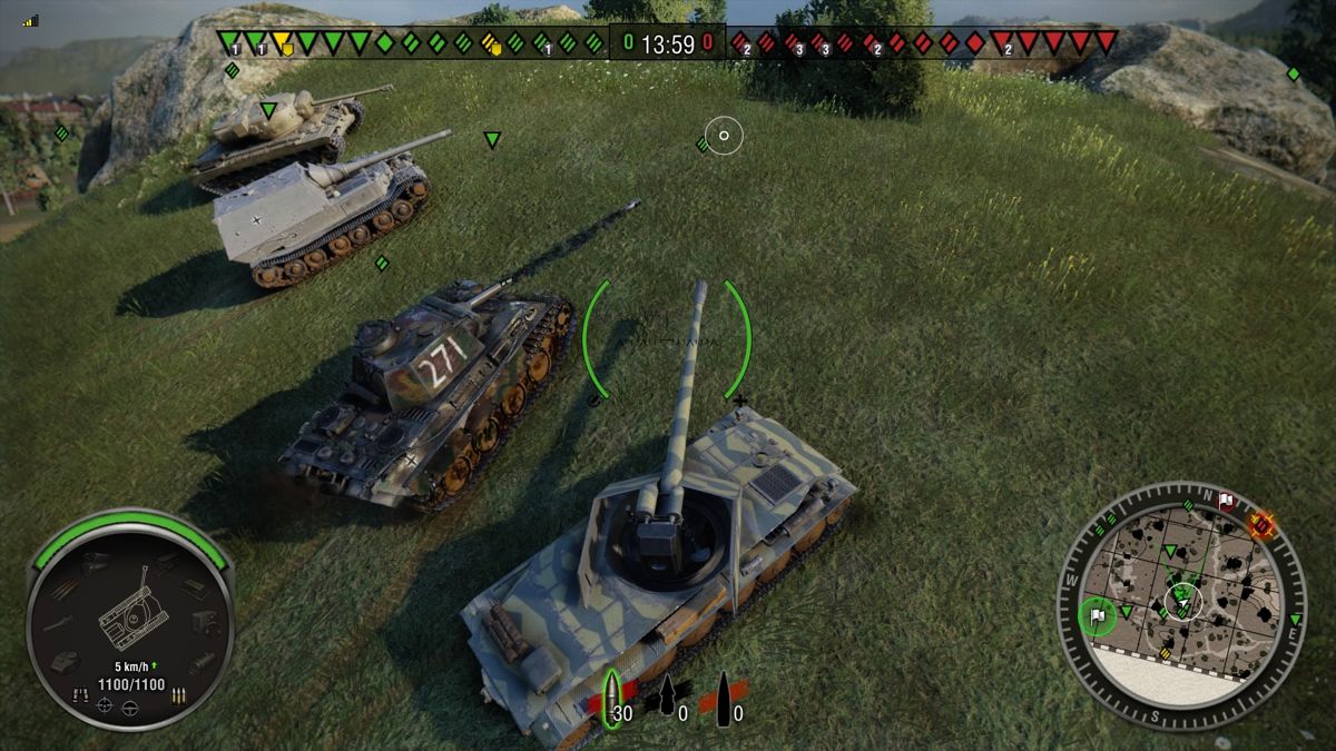 World of Tanks: Monster Revenant Loaded Bundle (PlayStation 4) screenshot: Holding the line on a small hill, next to an allied Kraft's Panther