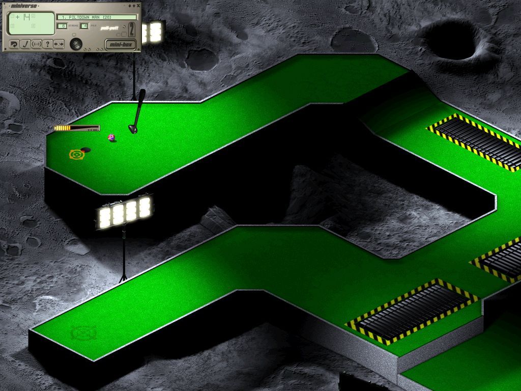 Mini Golf Master (Windows) screenshot: The second course is 'Space Holes'<br>This hole shows travelators that speed up the ball