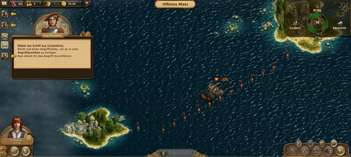 Anno Online (Browser) screenshot: Sea battle (Tutorial)