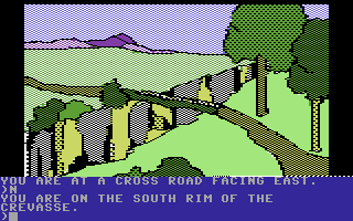 Death in the Caribbean (Commodore 64) screenshot: A crevasse.