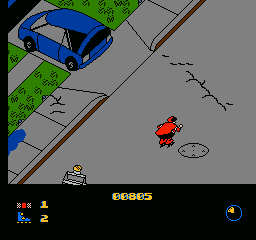 Rollerblade Racer (NES) screenshot: Crouching.