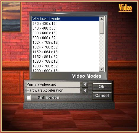 Live Billiards (Windows) screenshot: The game can be played full screen or in a window using one of many different screen sizes