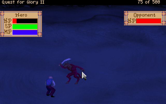Quest for Glory II: Trial by Fire (Windows) screenshot: Fighting in the night.