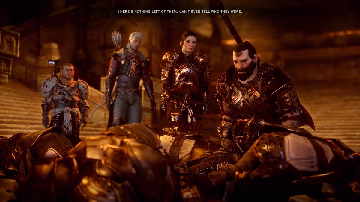 Dragon Age: Inquisition - The Descent (PlayStation 4) screenshot: Found fellow patrol killed by the darkspawn