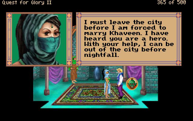 Quest for Glory II: Trial by Fire (Windows) screenshot: A damsel in distress. How can a hero say "no"?