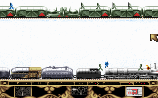 Arctic Baron (DOS) screenshot: Soldiers are the ultimate threat. They can climb on your wagons and plant TNT on your trains. Planting TNT on your primary locomotive means certain death.
