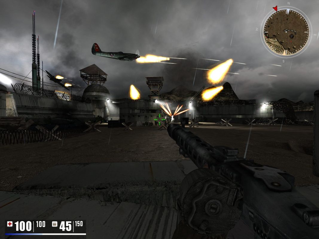 ÜberSoldier (Windows) screenshot: Attacking the bunker! The wings of fury on your side!