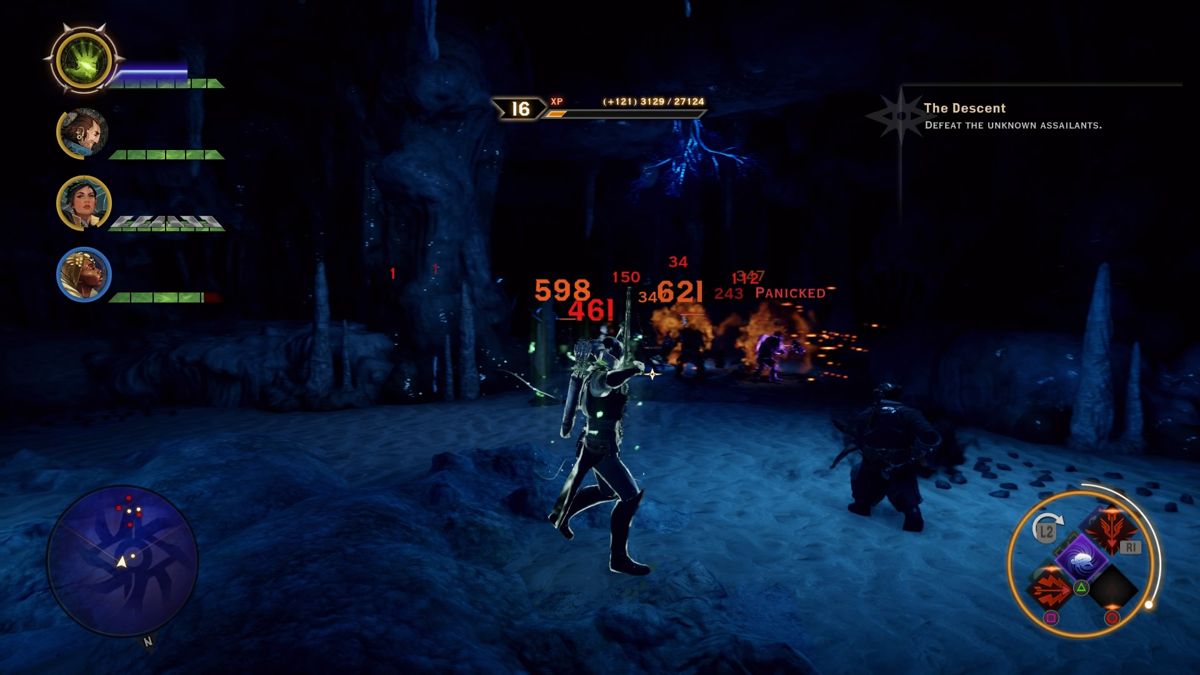 Dragon Age: Inquisition - The Descent (PlayStation 4) screenshot: Leader of the Legion of the Dead was just killed by an unknown attackers after heading deeper into the caves