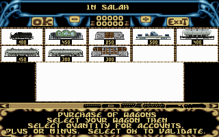 Arctic Baron (DOS) screenshot: Menu to select new wagons.
