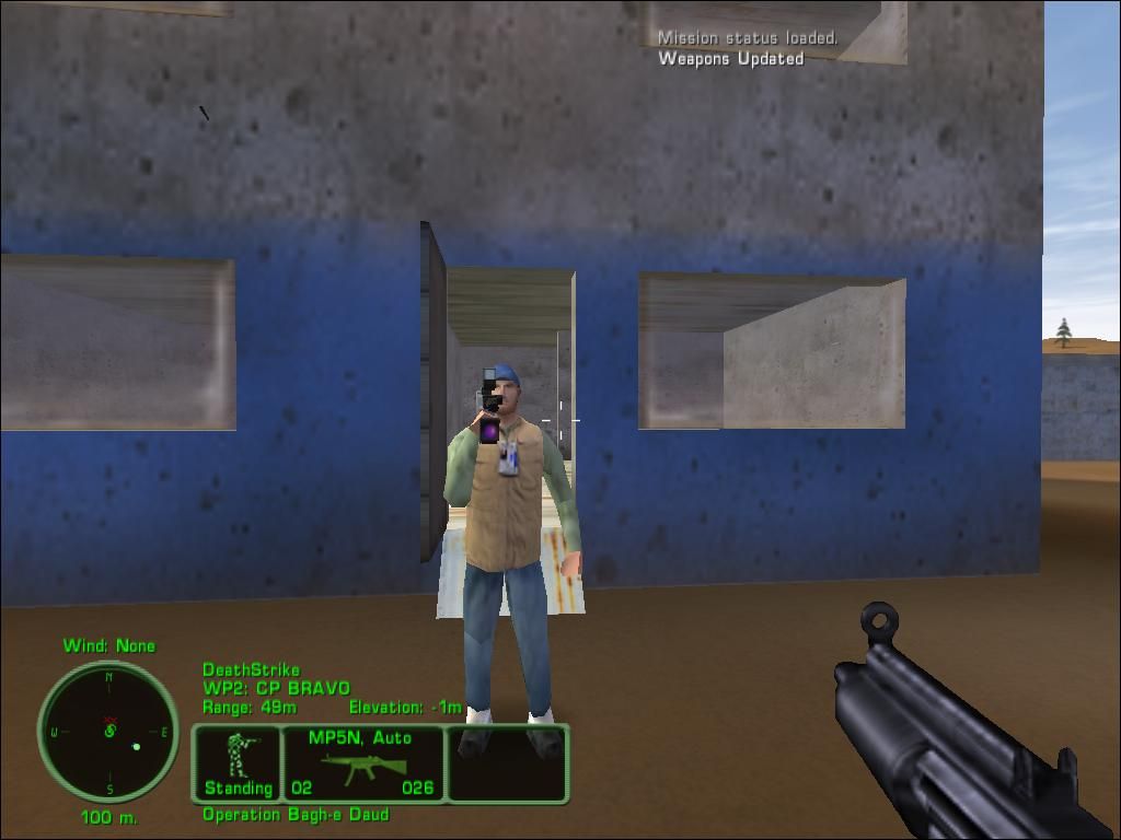 Delta Force: Task Force Dagger (Windows) screenshot: Apparently, when they captured the French journalist, they let him keep his camera. How nice of them.