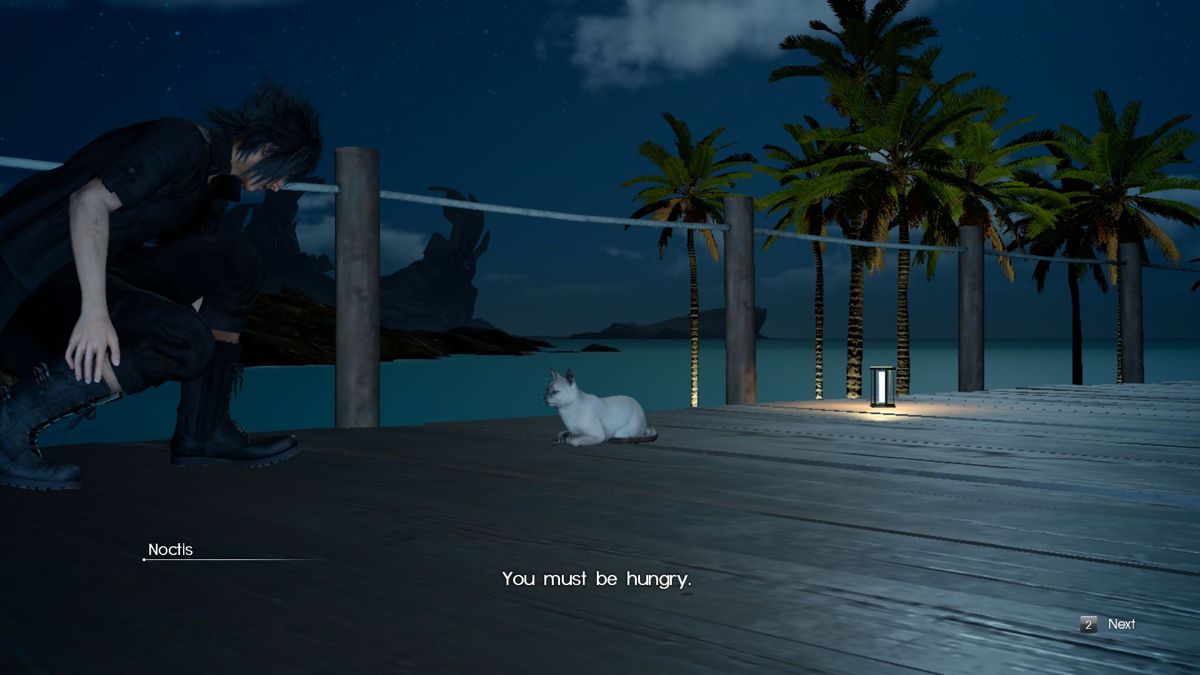 Final Fantasy XV: Windows Edition (Windows) screenshot: It's KITTEN time! This kitten gives you a side quest. Really!