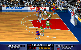 PC Basket 2.0 (DOS) screenshot: Slam dunk! (Spectator mode)