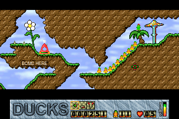 Ducks (DOS) screenshot: Unreachable rocket