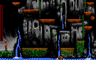 Sinbad and the Throne of the Falcon (Commodore 64) screenshot: Guide your guy out of the cave!