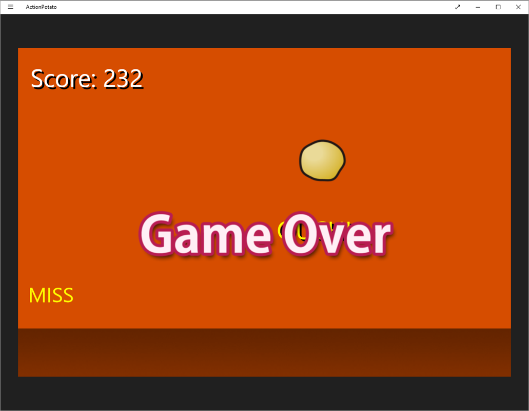 ActionPotato (Windows Apps) screenshot: I lost all my pots. Game over.